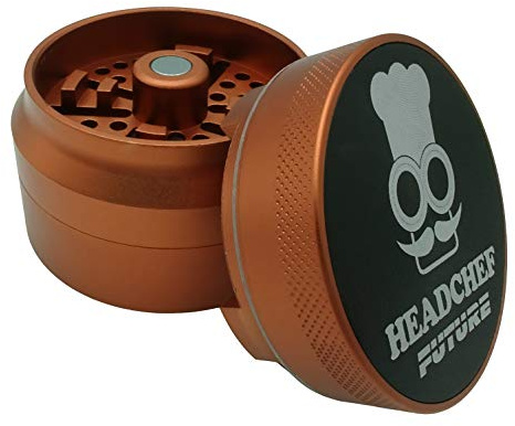Headchef Future 4 Piece Grinder with Sandblasted Finish, Metal Herb Grinder, 62mm (Orange)