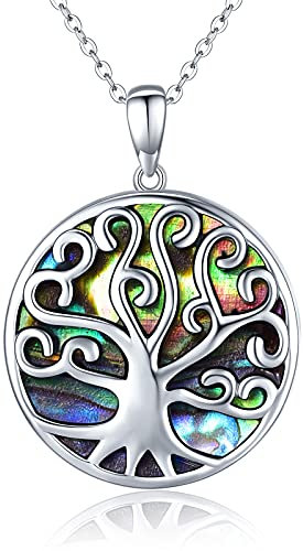 TANGPOET Lebensbaum Kette 925 Sterling Silber Baum des Lebens Anhänger Abalone Halskette Valentinstag Schmuck Geschenk für Damen Mädchen Frauen