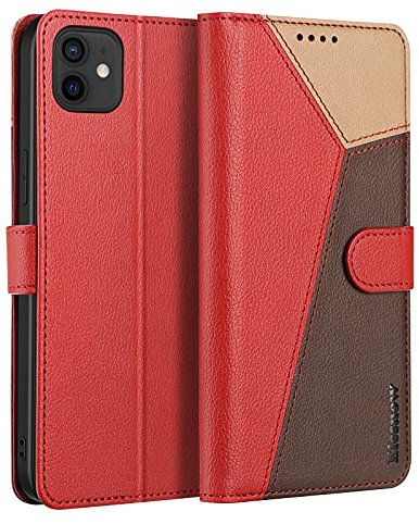 ELESNOW Handyhülle für iPhone 12 mini Hülle Leder - 5.4, iPhone 12 mini klappbar Handytasche, Schutzhülle für Apple iPhone 12 mini Handy Hüllen (Rot)