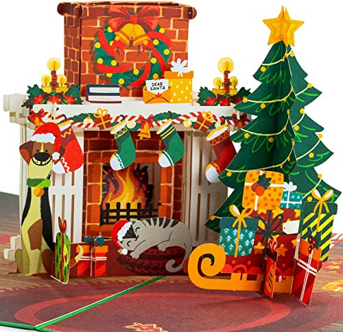 Paper Love 3D-Pop-Up-Weihnachtskarte, Kamin, handgefertigte Popup-Grußkarten, für Weihnachten, Feiertage, Winter, 12,7 x 17,8 cm