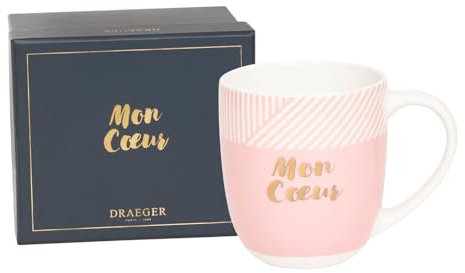 DRAEGER PARIS | Mug rose en céramique Mon cœur | Idée Cadeau pour Amis, Couple, Amoureux, Famille, Sœur | Mug et tasse à café avec Coffret Cadeau