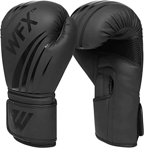 WFX Guantoni da boxe in pelle, professionali, MMA, sparring, kickboxing, allenamento, Muay Thai, combattimento (Nero, 12 oz)