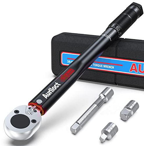 Aurlloct 3/8 Inch Drive Click Torque Wrench 19-110 Nm 4 Piece Black
