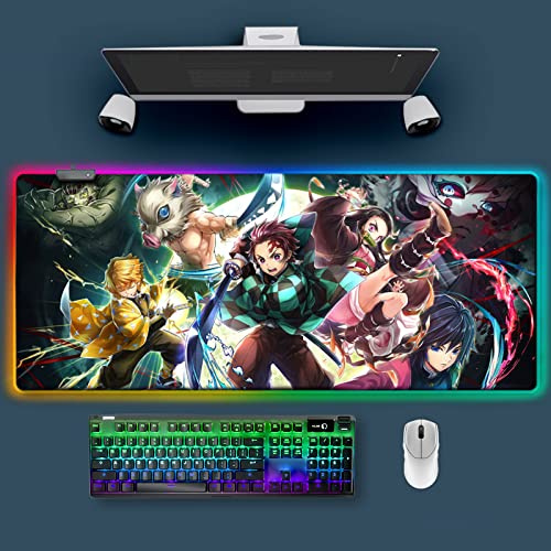 RGB Mouse Pad for Demon Slayer - Anime Tanjirou Large Mouse Pad for Computer with LED Light Edges Non Slip Rubber Base | Kimetsu No Yaiba 11.8 x 31.5in Long Mouse Mat (RGB Mouse Pad for Demon Slayer)