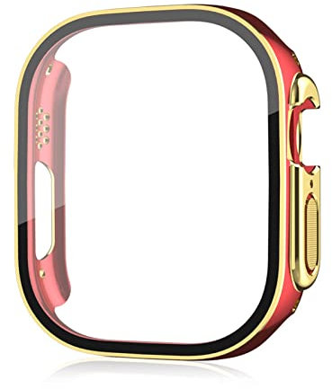 KAPPDE Para Apple Watch Ultra 49mm smartwatch protector de pantalla PC Vidrio+funda Accesorios Templados iWatch Series Ultra 49 mm (color: oro rojo, tamaño: Ultra 49mm)