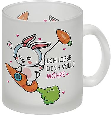Ich liebe dich volle Möhre Häschen Glas Tasse als Liebesbeweis am Valentinstag an die Freundin oder Verlobte oder einfach als kleines Geschenk zum Jahrestag