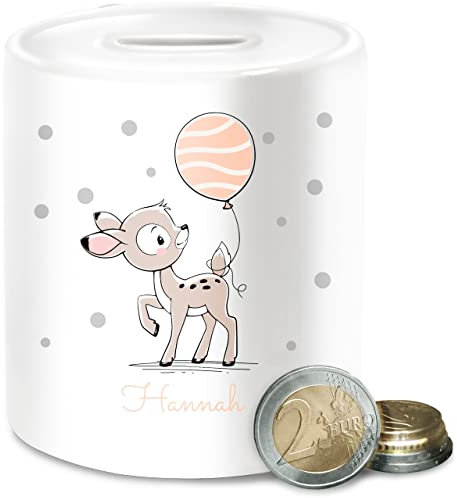 Spardose - Tiere - Süßes REH Rehkitz - Unisize - Weiß - personalisierte sparbüchse spardosen für Kinder Tier Name Keramik mädchen kindersparbüchse Tieren rehe kinderspardose tiermotiv Baby