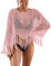 Bsubseach Beach Cover Up for Swimwear Women Long Sleeve Crochet Top Hollow Out Swimsuit Coverup Pink