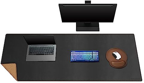 MAIDERN Tapis de Bureau Double Face en Cuir et liège 150 x 50cm, Grand Tapis de Souris, Sous-Mains bureau en Cuir PU imperméable, Sous Main Bureau pour le Bureau et la maison (Noir)