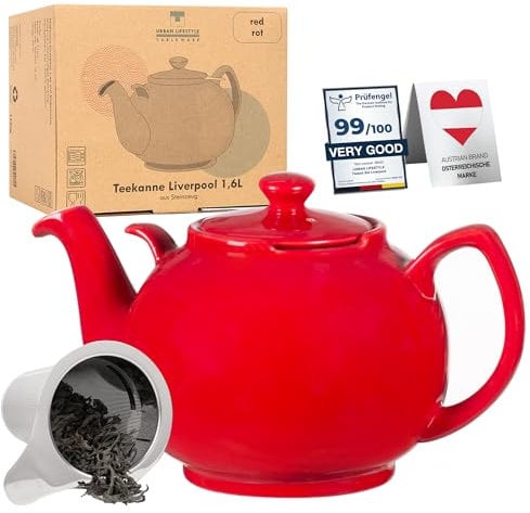Urban Life Teapot - Tetera con filtro (1,6 L, gres de alta calidad, sin goteo), color rojo