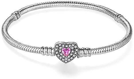 LNQOBU Bracciale in Argento con maglia Snake e chiusura a cuore Compatibile con Pandora Europei Charms da Donna