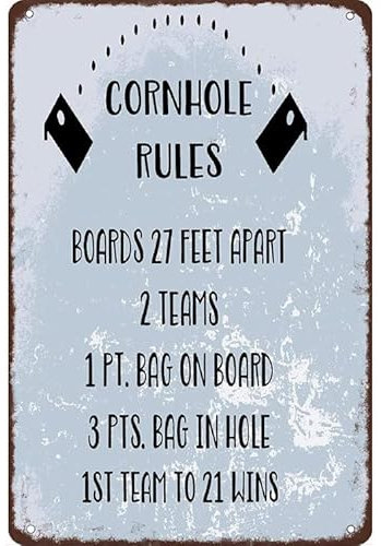 Cornhole Rules Vintage Look Tin Sign Bar Cafe Vintage Metal Sign Poster 8X12 Inches
