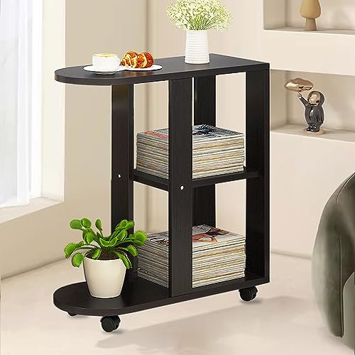 Nozama End Tables Living Room Small Side Tables For Small Spaces Wood Side Table Sofa Side Table Small Coffee Tables Slim Side Table (With wheels Black)
