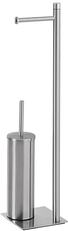 Gedy Seul Piantana Portarotolo e Scopino Bagno Realizzata con Materiali Acciaio Inox e Cromall, Finitura Spazzolato, Base Quadrata Stabile in Resina e Sabbia, Dimensioni L14xP14xH63cm Peso 2,15kg