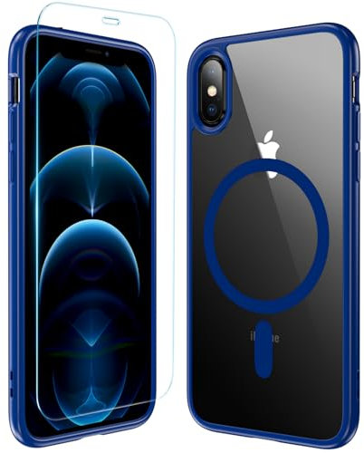 Hensinple Hülle für iPhone X/XS, Magnetisch Schutzhülle mit Panzerglas, Stoßfeste Schutzhülle, Anti-Fingerabdruck, Kratzfeste Bumpedr iPhone X Case (Blau)