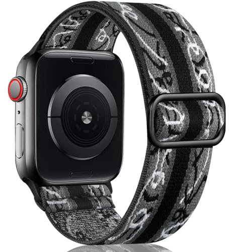 Oielai Solo Loop Band Compatible with Apple Watch Strap 46mm 44mm 45mm 42mm 49mm, Adjustable Nylon Braided Sport Replacement Strap for iWatch SE Series 10/9/Ultra/8/7/6/5/4/3/2/1, Black & White