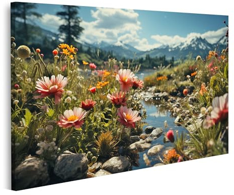 islandburner Prime Bild auf Leinwand Natur Schönheit Sommer Blumenwiese Grüne Berge Blühende Wildblumen Gen Bilder Wandbilder Poster
