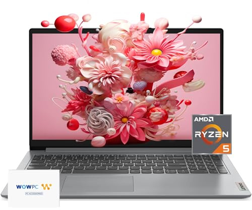 Lenovo IdeaPad Laptop, Display FHD da 15,6, AMD Ryzen 5 5500U (Beats i7-1185G7), batteria a lunga durata, USB-C, webcam, HDMI, Wi-Fi 6, Bluetooth, con pacchetto WOWPC, Windows 11 (40 GB di RAM | SSD