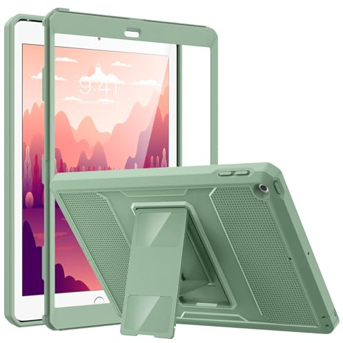 MoKo Hülle Kompatibel mit iPad 9.7 2018/2017, iPad 6. Generation/iPad 5. Generation - Heavy Duty Ganzkörper-Rugged Schutzhülle Cover mit integriertem Displayschutz für iPad 9.7, Grün