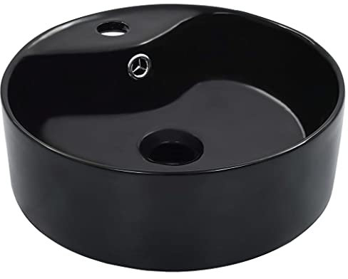 Rantry Lavabo con rebosadero de cerámica negra de 36 x 13 cm, lavabo de encimera para lavabo, lavabo de tocador, lavabo de baño para guardarropa pequeño, lavabos de baño