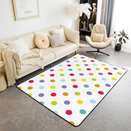 HATEGE Teppich Wohnzimmer 80 x 160 cm Waschbar Bunte Punkte, Outdoor Teppiche Kurzflor 3D Geometrie Carpet Flauschig Bunte Punkte Rug Schlafzimmer DT11