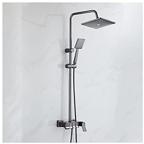LYFENS Système de Douche 8 Pouces Haute Pression Piste de Douche Carrée, Montage de Douche À Montage Mural Ensembles Avec Douche À Main, Pyjama Bac À Douche, Gris/Grey