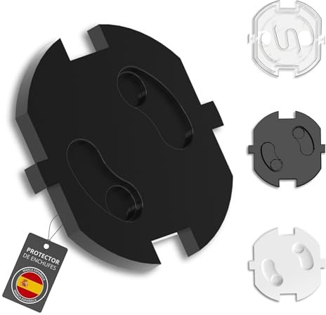 KENI STORE® Protector de Enchufes para Bebés| Pack de 25 Cubre Enchufes para Niños | Con Mecanismo De Giro Y Adhesivo | Schuko Europeo Tapas Color (BLANCO) (NEGRO)