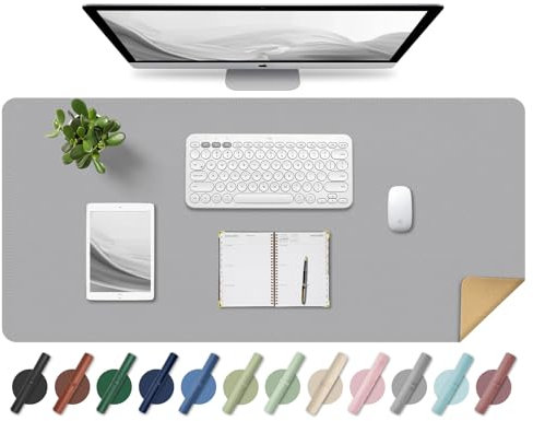 Leder-Schreibtischunterlage, Rutschfeste Große Mausunterlage, Computer- und Laptop-Matte, Schreibtisch-Schreibtischmatte für das Schreiben, Schreibtisch-Blotter-Pads Dekor (Hellgrau, 80x40CM)