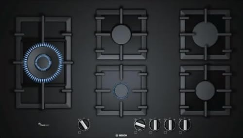 Bosch Serie 6 Gaskocher 90 cm - gehärtetes Glas - 5 Brenner - Gusseisen - Neun präzise definierte Leistungsstufen - PPS9A6B90