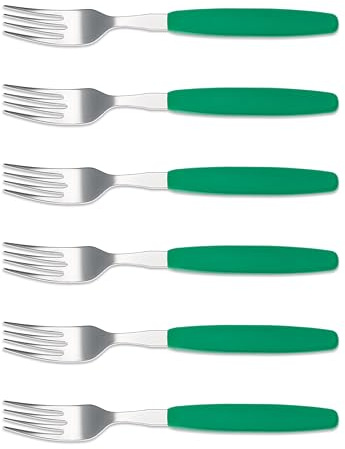 6er Set Giesser Messer Besteck Made in Germany - Gabel Essgabel Steakgabel Menügabel groß - ideal für Camping Rostfreier Edelstahl, ergonomischer Griff - Made in Germany - Grün