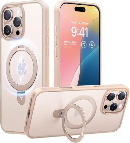 TORRAS Ostand Q1 Weltneuheit für iPhone 16 Pro Max Hülle für MagSafe (Unsichtbarer Ständer, Nr.1 Magnetkraft,Umfassender Militärischer Schutz) Handyhülle iPhone 16 Pro Max Case All-in-One Gold