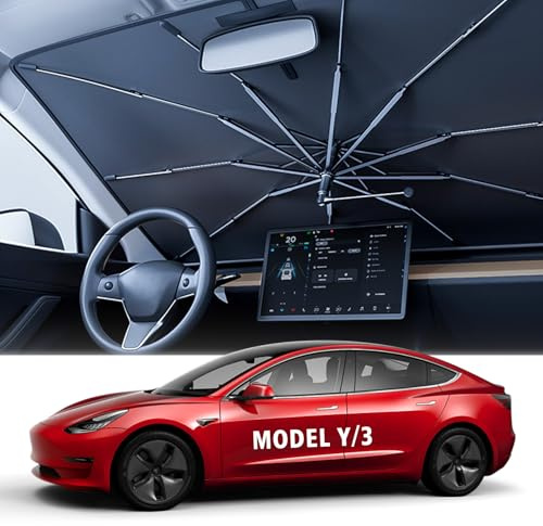 [End-of-season clearance] Car Windshield Sun Shade for Tesla Model 3/Y [Latest Nanometer Ice-Crystal Coating] Sunshade for Car Windshield, Protect Interior & Keep Cool, Universal Size