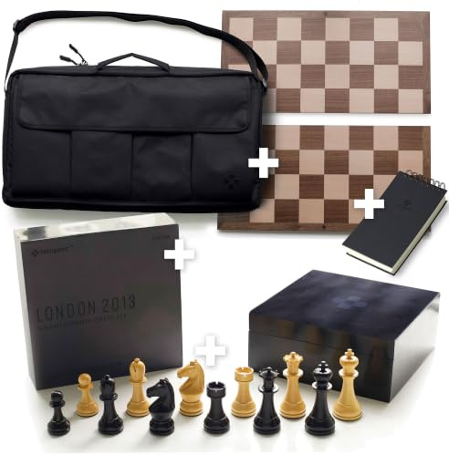 Tempest Chess Ensemble: Schachspiel aus Holz + tragbares Schachbrett aus Hartholz + Tragetasche + Aufbewahrungsbox + Punktebuch (London 2013 Ensemble ohne Uhr)