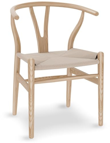 Polynices Esszimmerstuhl 1er Set, Massivholz Geflecht Sessel Stuhl Mid-Century Y-förmige Rückenlehne Esszimmerstühle.Natürliche Holzfarbe