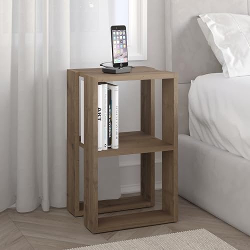 HOCUS PICUS Modern Nightstand Bedside Table Stylish Multi-Functional Side Table for Bedroom, Living Room, Office 2-Tier Lamp Holder & Coffee Table Easy to Assemble 30x34x55cm (Dark Oak Effect)