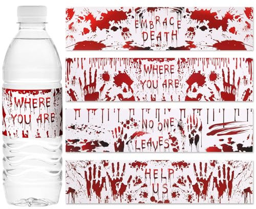 Cinnvoice 48 Pcs Halloween Water Bottle Labels Bloody Handprint Water Bottle Sticker 9.45 x 1.97 Water Proof Drink Labels Wrappers for Halloween Party Ornaments Supplies