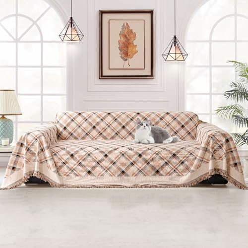 jianyana Sofa überzug Sofaüberwurf Weich Strapazierfähig Wendbar Chenille Universal Couch überzug Modernes Karomuster lschutz für 2 3 4 Sitzer Sofa Zweisitzer L-förmige Ecke Futon Sofas(180x340cm)
