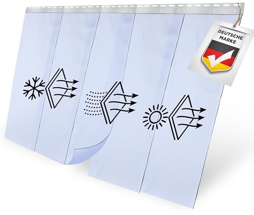 HENK PVC-Streifenvorhang Transparent, Vormontiert, Edelstahl, Wetterfest & Spritzwassergeschützt – Industrie-Streifenvorhang für Innen- und Außenbereiche, Geeignet für die Lebensmittelindustrie