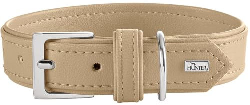 HUNTER Hundehalsband Amalfi, Farbe: beige, vegan, Kunstleder in Nappa-Optik, weich, pflegeleicht, Brillante Farbe, besonders angenehm zu tragen, Made in Germany, Größe: 55
