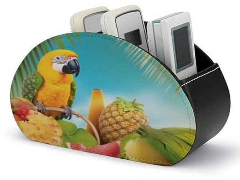 HKMNTGD TV-Fernbedienungshalter, Fernbedienungs-Caddy, Sommer, Papagei, Ananas, Vögel, bedruckter Schreibtisch-Organizer mit 5 Fächern zur Aufbewahrung von Fernbedienungen, Stiften, Schlüsseln,