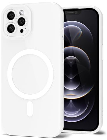 Svanove for iPhone 12 Pro Phone Case Silicone Magnetic, Compatible with Magsafe Case Cute for Women, Girly Glossy Jelly Rubber Thin Slim Hard Plastic Mag Safe & Camera Cover Protection, White