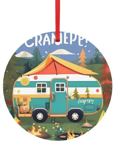 Happy Camper runder Aluminium-Anhänger – Weihnachtsbaum-Aufhängung, Partyzubehör