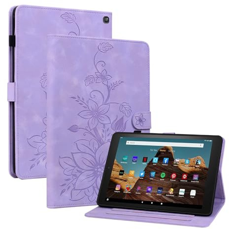 HYUKcase Case for Amazon Kindle Fire HD 10 & 10 Plus Tablet(13th/11th Generation 2023/2021 Release) with Pencil Holder Pocket Elastic Band Folio Stand Magnetic PU Leather Cover(Purple)