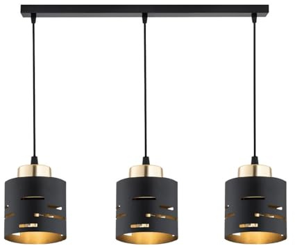 KAR LIGHTING Balken Pendelleuchte 3-flammig aus Metall in Schwarz mit Gold, höhenverstellbar | E27 Fassung | LED geeignet | Deckenlampe für Wohnzimmer, Flur, Schlafzimmer, Küche oder Büro