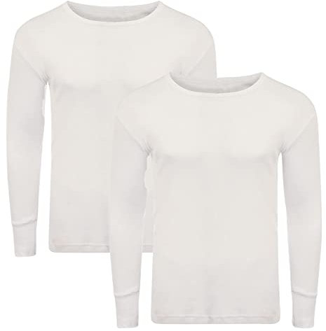 Style Lockers® Pack of 2 Mens Thermal Long Sleeve Base Layer Top - Adults Winter Ski Inner Vest Warm Underwear T-Shirts - Quick Dry Undershirt for Outdoor Sports Running (White, 3X-Large)