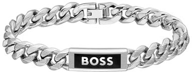 BOSS Jewelry Gliederarmband für Herren Kollektion KASSY EMBLEM aus Edelstahl mit einer Platte aus schwarzem Email - 1580679M