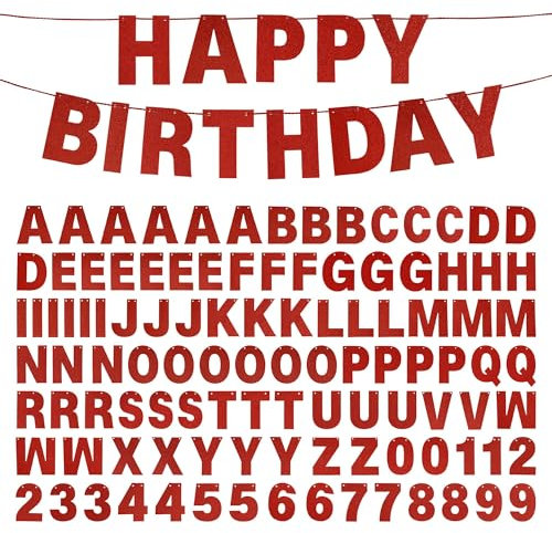 DIY Banner Kit with Letters Glitter Red Customizable Birthday Graduation Banner Custom Party Hanging Banners for Graduation Wedding Party Baby Shower Decoration (Red)