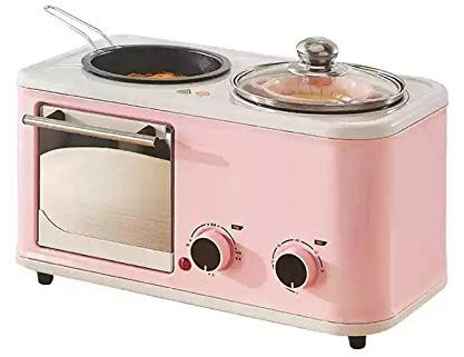 WOTZOV Máquina de Desayuno portátil multifunción 3 en 1, Mini Horno eléctrico, estación de Desayuno Familiar para Hornear y freír,Rosa