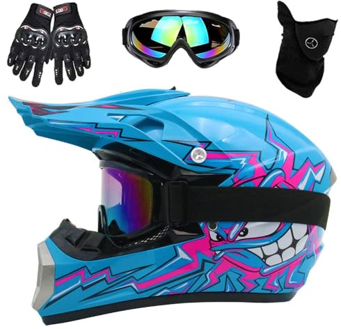 Motorradhelm, DOT-zugelassener Dirtbike-Helme für Jugendliche und Kinder, mit Handschuhen, Schutzbrille und Maske, 4-teiliges Set