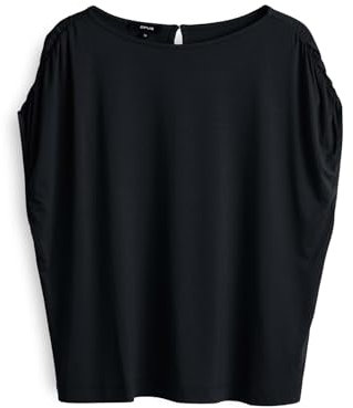 OPUS Damen Kurzarmshirt | SANUELA Regular Shirt mit Raffung an der Schulter Black, 40